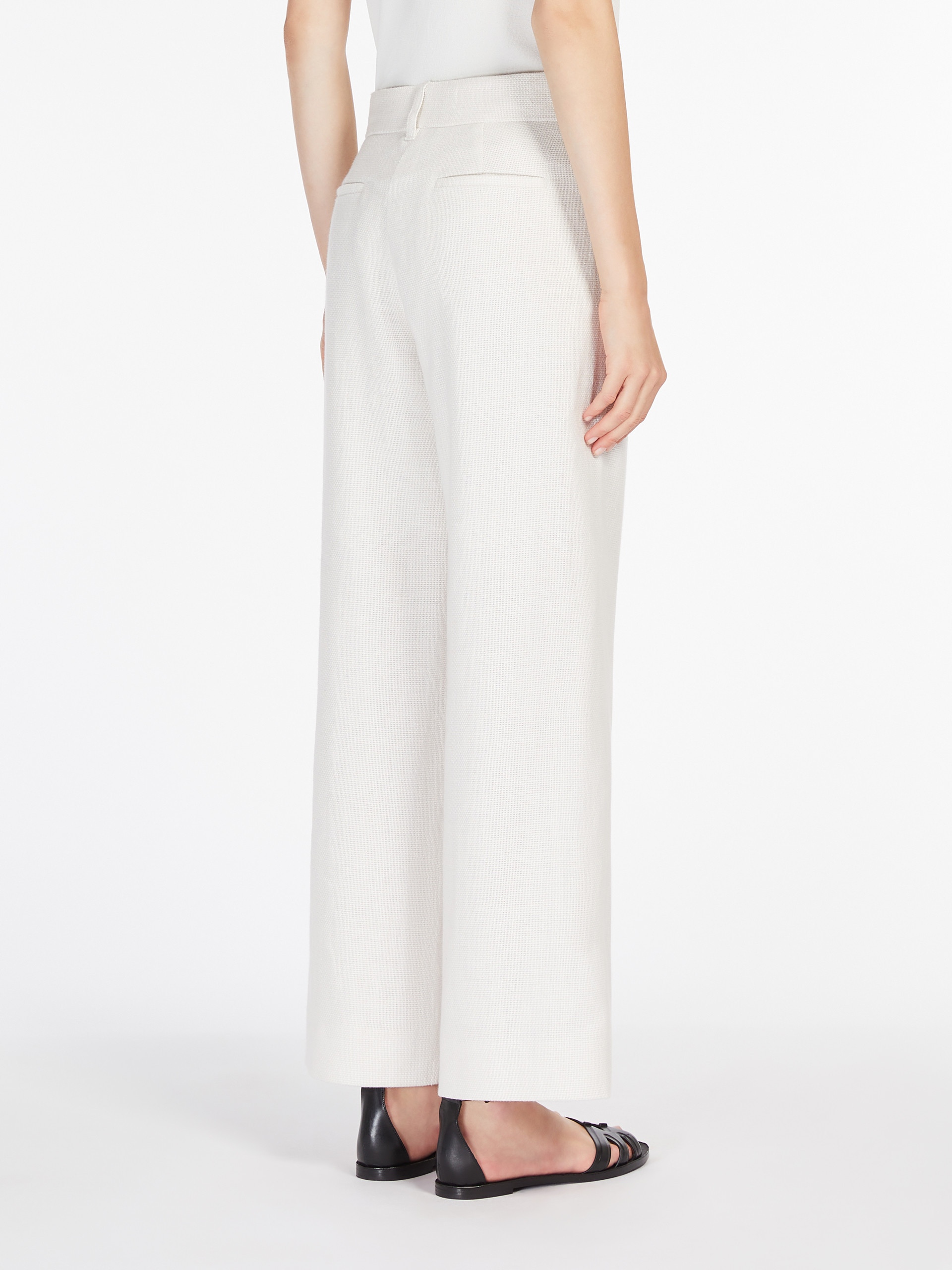 Max Mara Wide-leg Pants In Linen And Cotton Basketweave Fabric In Beige
