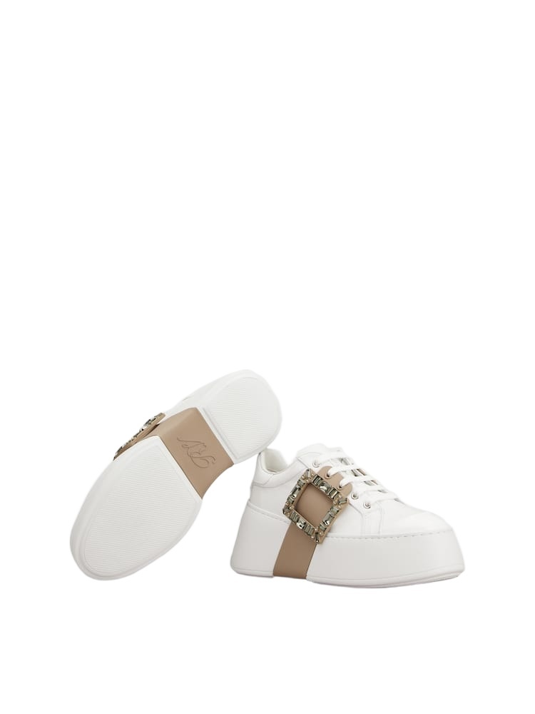 Roger Vivier Viv Skate Crystal Embellished Platform Sneaker In White