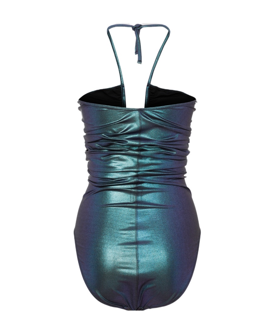 Rick Owens Iridescent-effect Cut-out Swimsuit In Blue