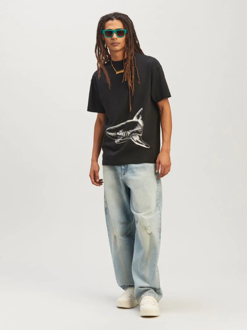 Palm Angels Broken Shark Print Sweatshirt In Black