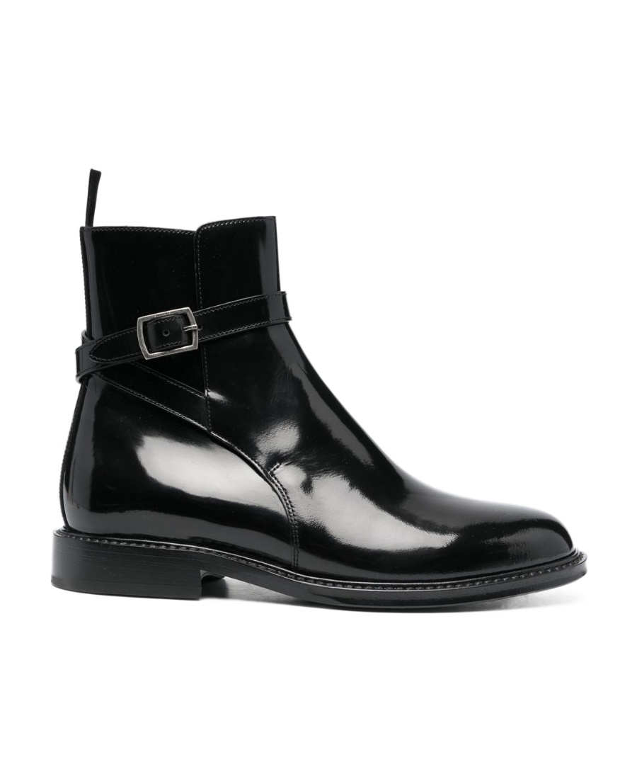 Saint Laurent Patent Leather Ankle Boots In Black