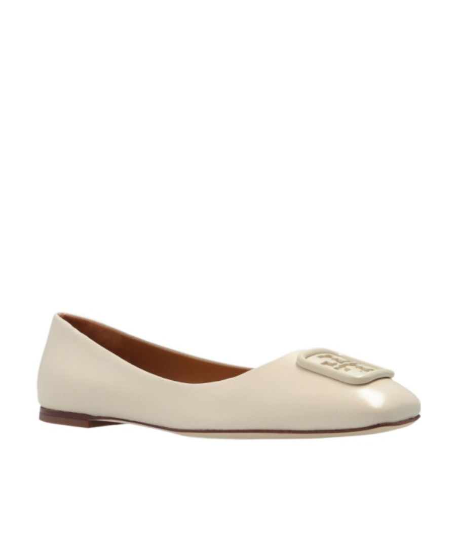 Tory Burch Georgia Logo-plaque Ballerina Shoes In Nude