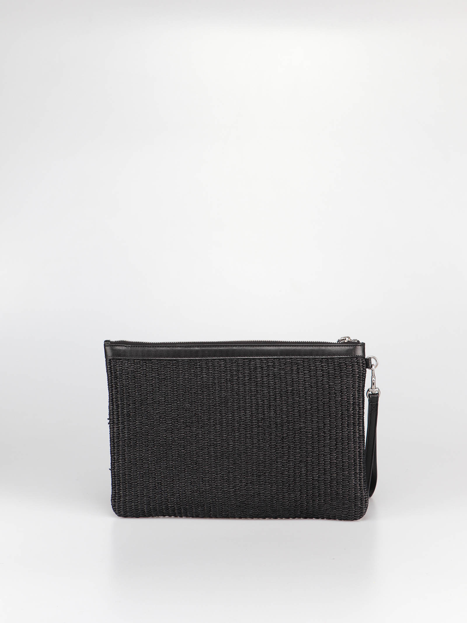 Saint Laurent Rive Gauche Raffia Clutch Bag In Black