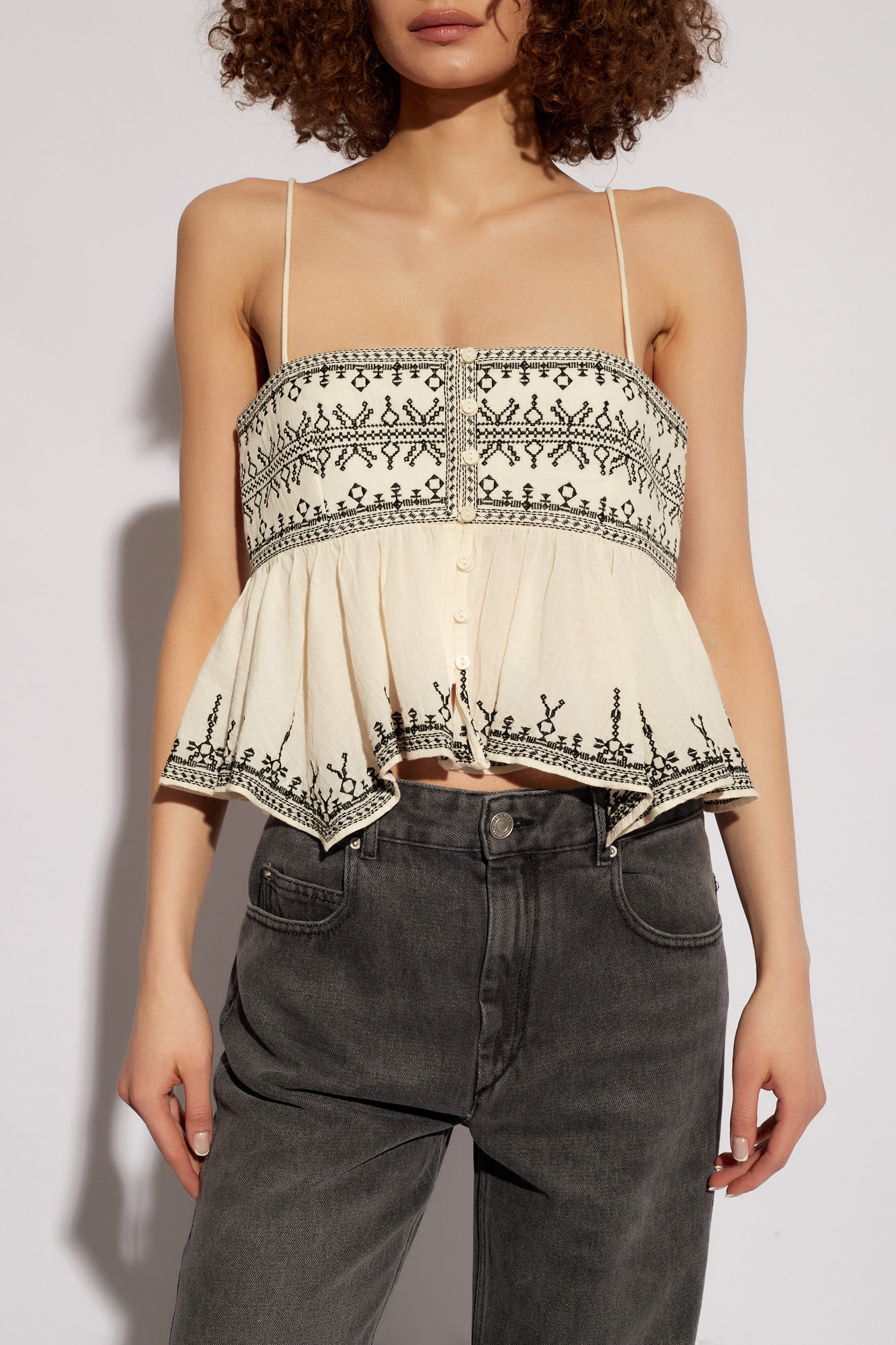Isabel Marant Étoile Piyae Geometric-embroidery Top In Nude