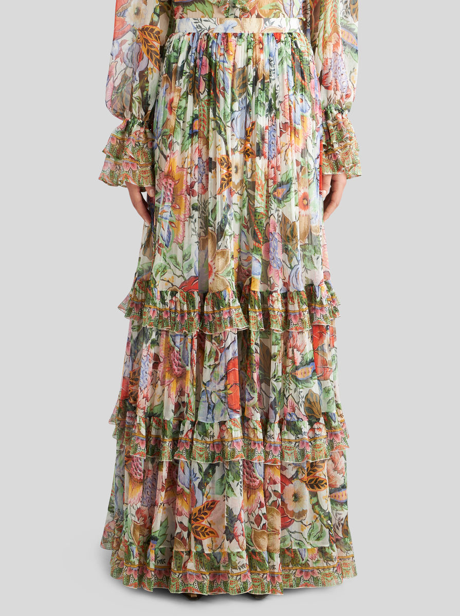 ETRO FLORAL-PRINT TIERED SILK SKIRT 