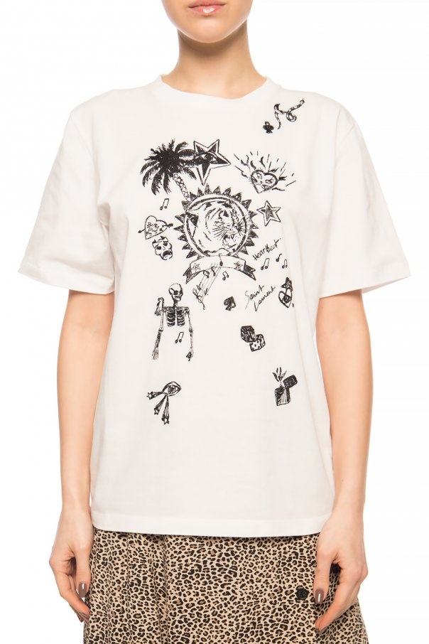 Saint Laurent Graphic Print T-shirt In White