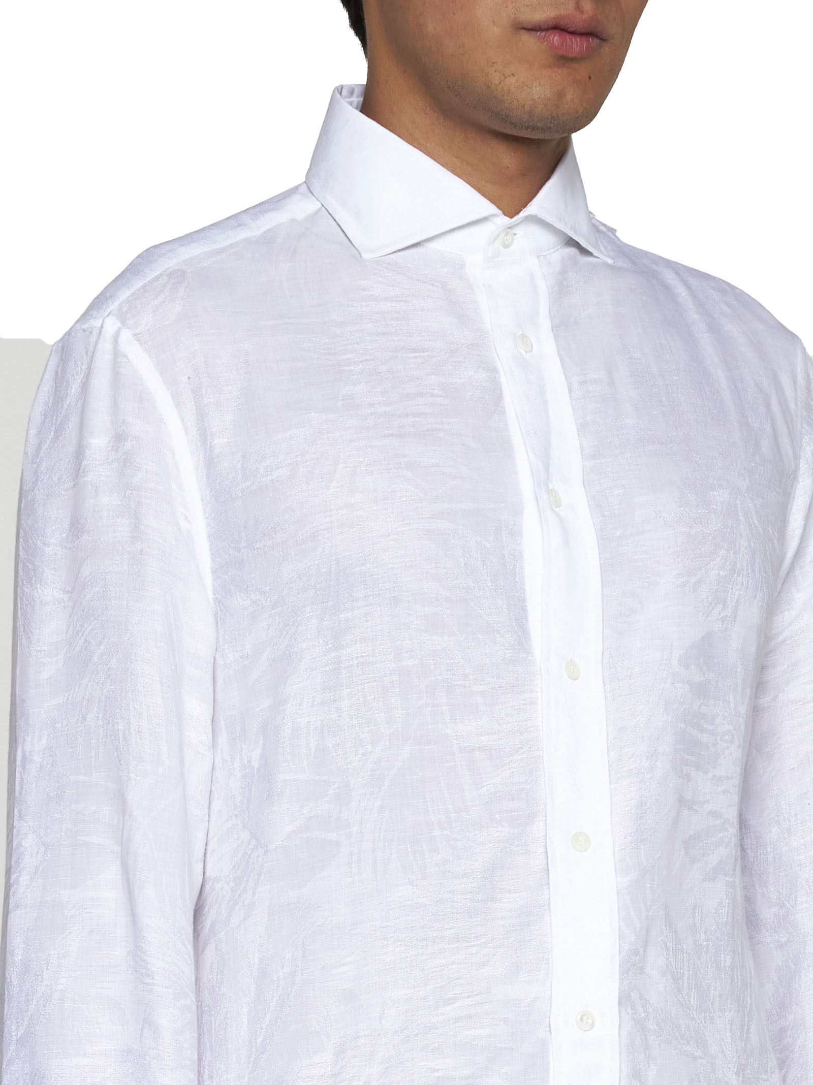 Brunello Cucinelli Long-sleeve Cotton-blend Shirt In White