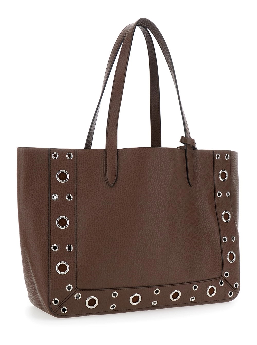 Valentino Medium Leather Tote With Eyelet And Studs In Brown