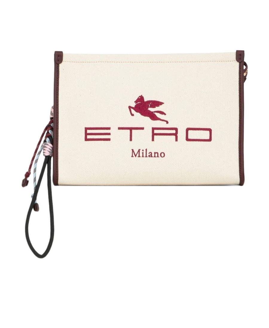 Etro Logo-detail Zipped Clutch Bag In White