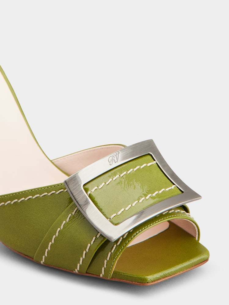 Roger Vivier Stitching Mule 85 Buckle Open Stiletto In Green