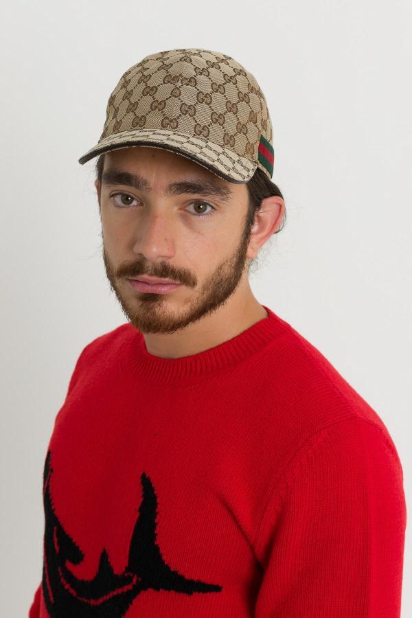 Gucci Men Beige Baseball Cap With Web Detail On The Side In Gg Canvas Man In Brown