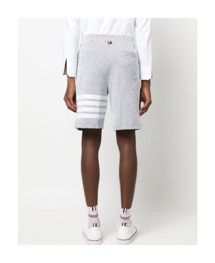 Thom Browne 4-bar Stripe Seersucker Shorts In White