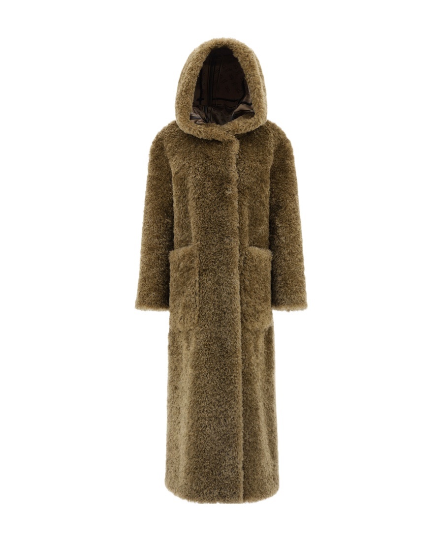 Herno Curly Faux Fur Coat Women In Green
