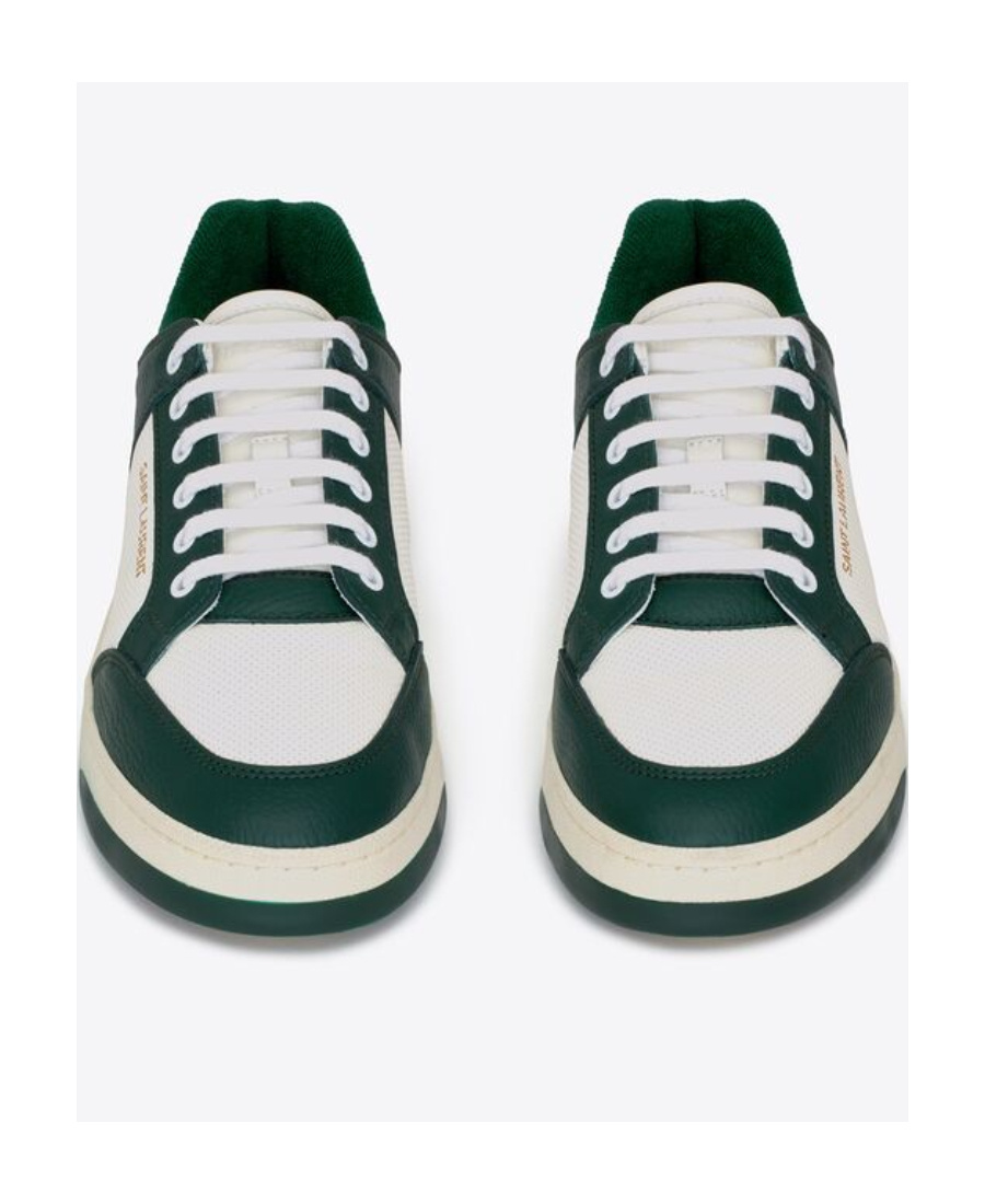 Shop Saint Laurent Sl/61 Low-top Sneakers In Smooth And Grained Leather In White