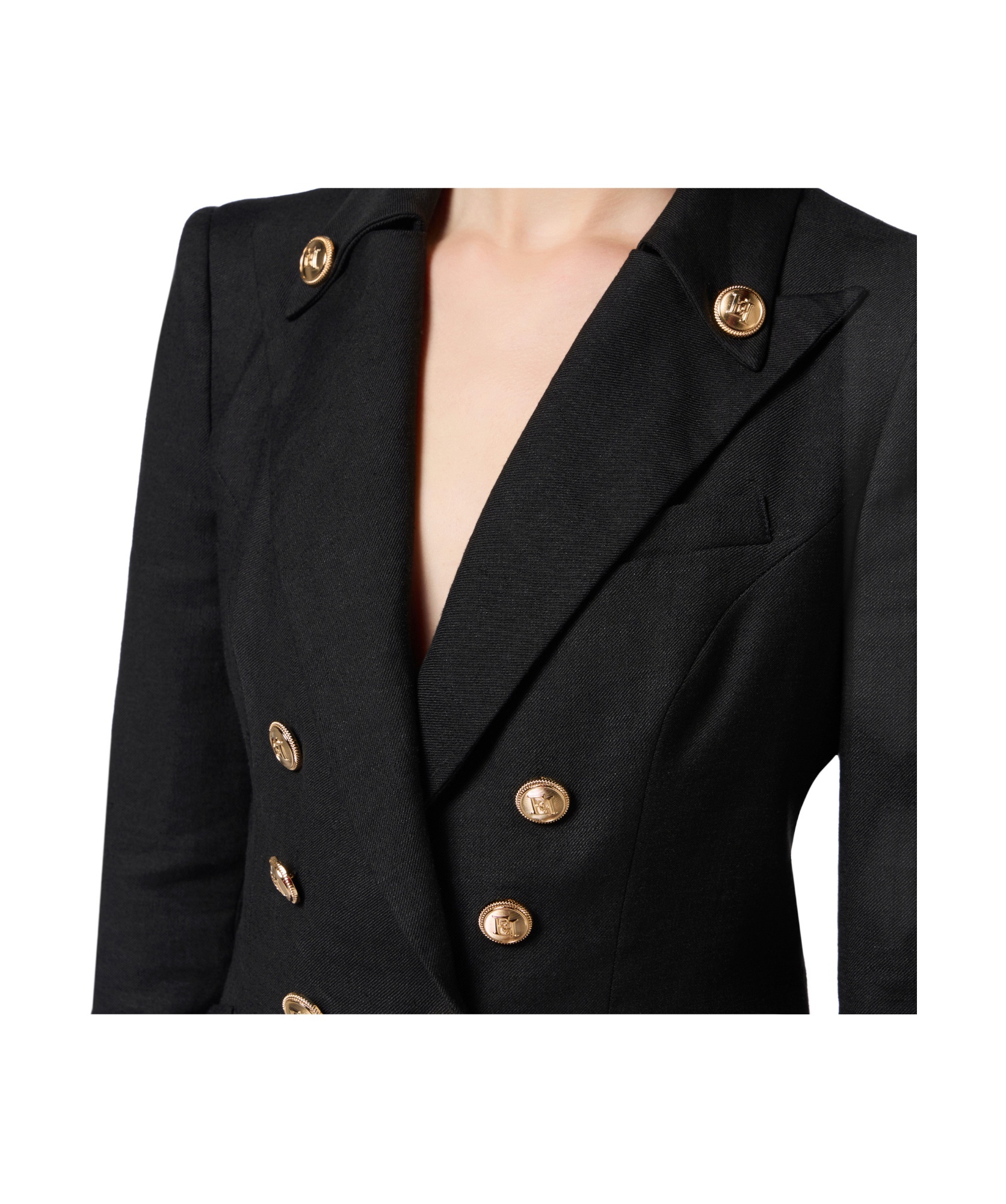 Elisabetta Franchi Double-breasted Black Jacket With Flap Pockets In Black