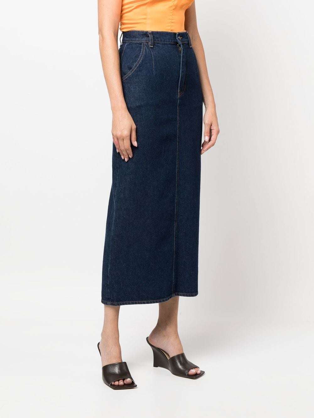 Magda Butrym High-waisted Denim Skirt With Pockets And Slit In Blue