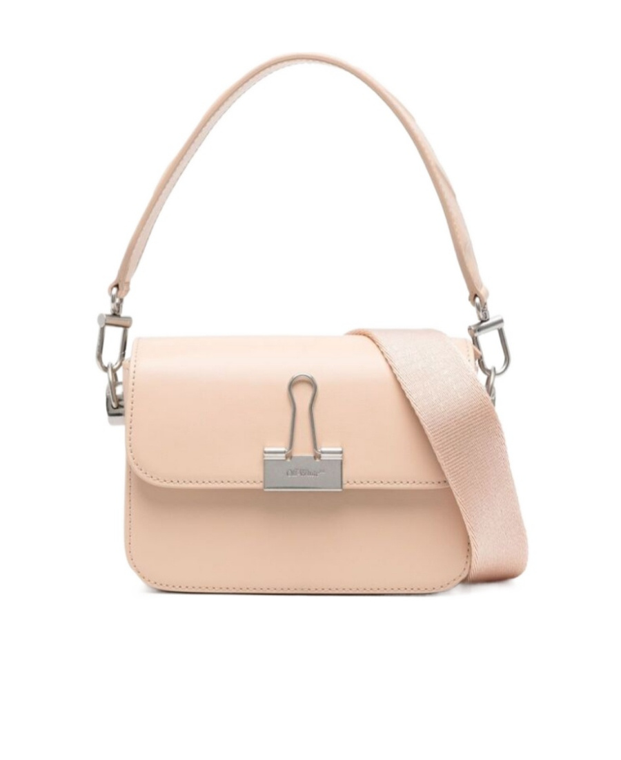 Off-white Solid Color Plain Binder Leather Crossbody Bag In Nude