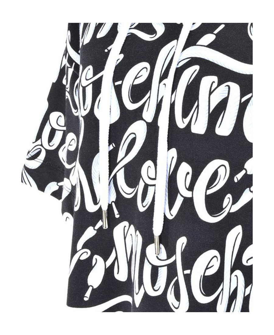 Moschino Integral Printed Hooded Short-sleeved Dress In Black