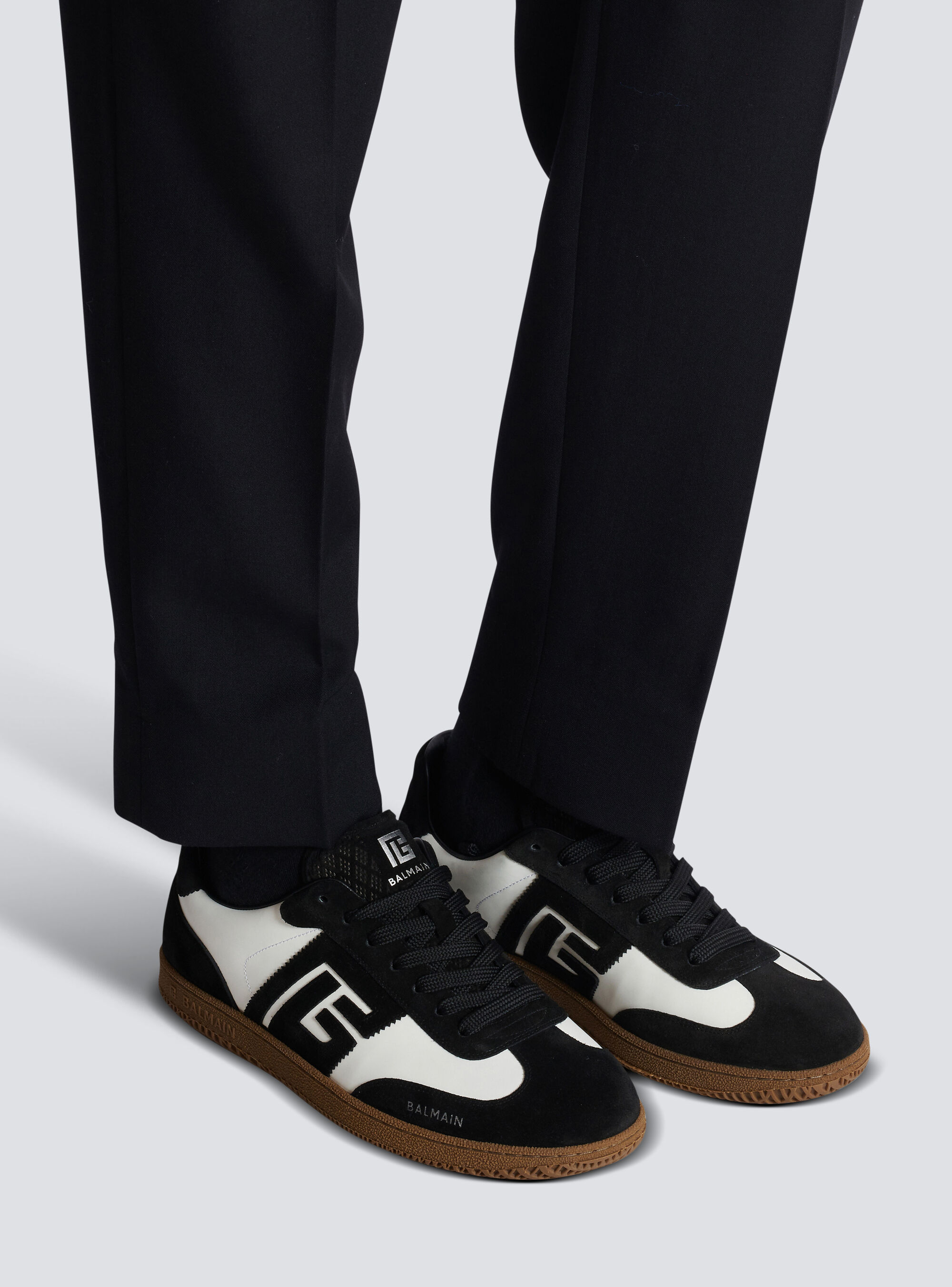 Balmain Swan Trainers In Calfskin And Suede In Black