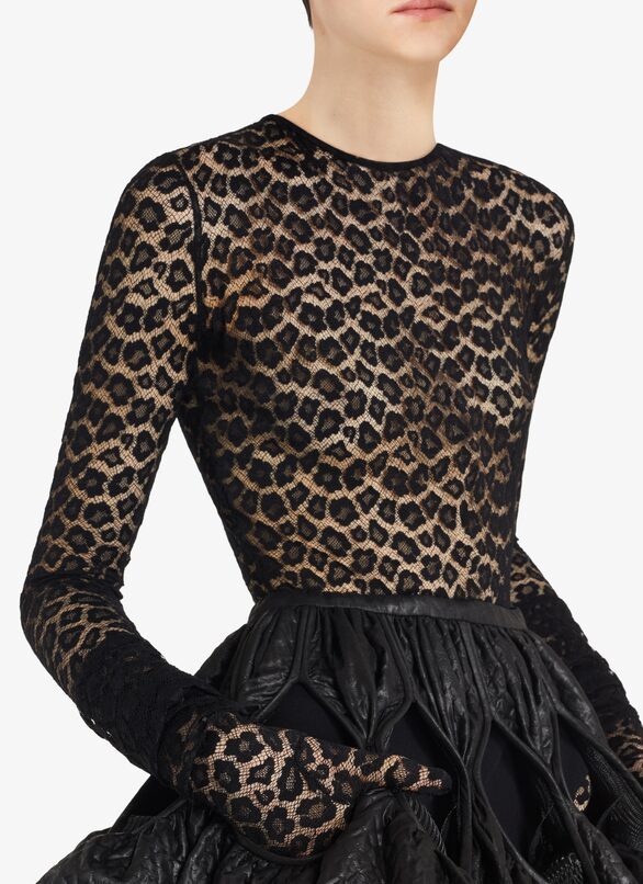 Alaïa Leopard Print Lace Leopard Jumpsuit In Black