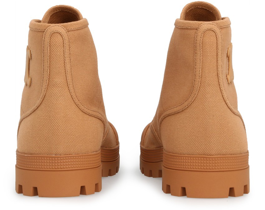 Celine Patapans Canvas Lace Up Boots In Brown