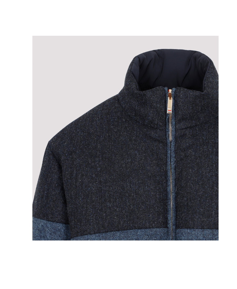 Thom Browne 4 Bar Reversible Neck Zip Up Jacket In Blue