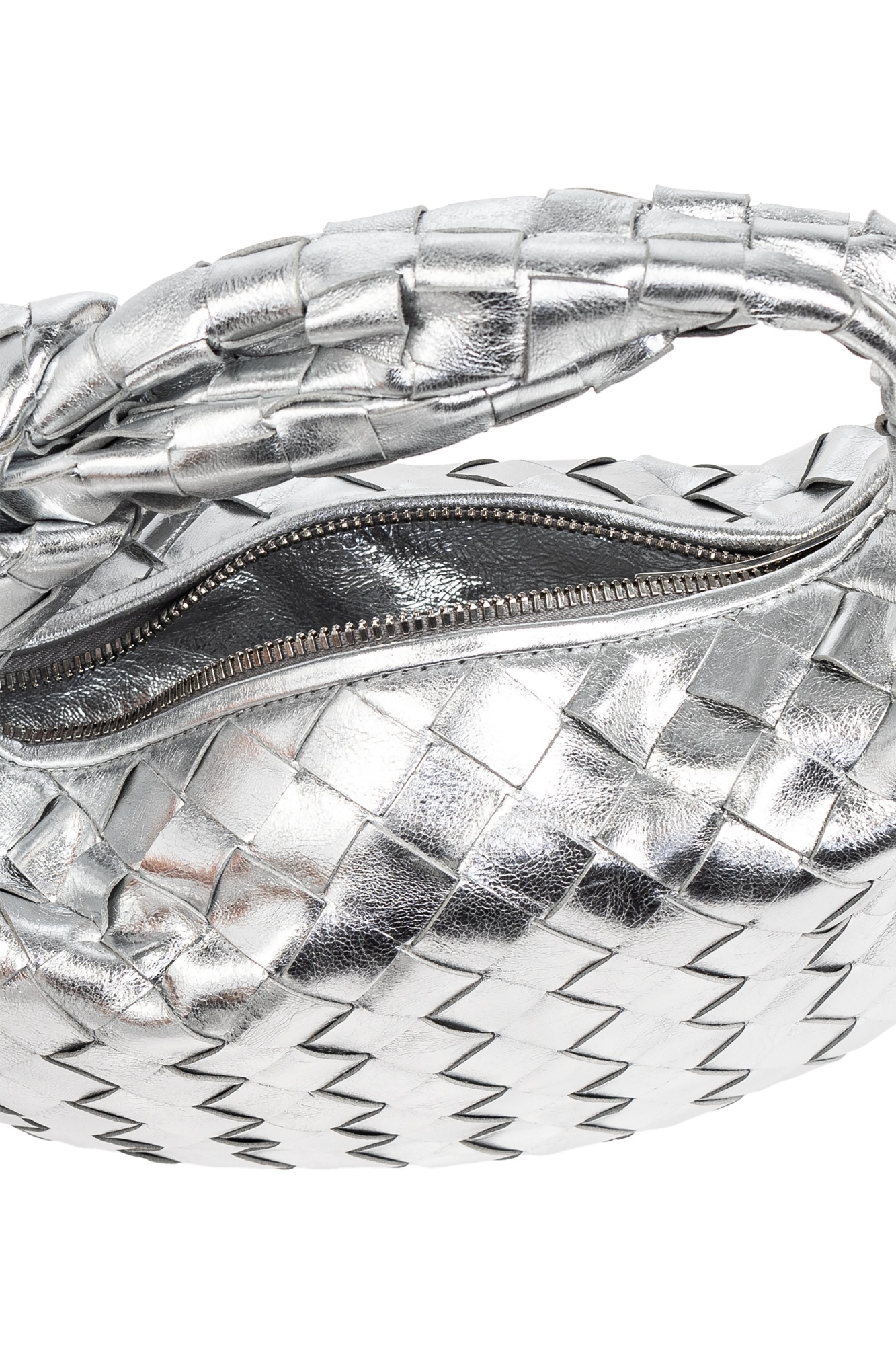 Bottega Veneta Teen Jodie Metallic Intrecciato Top-handle Bag In White