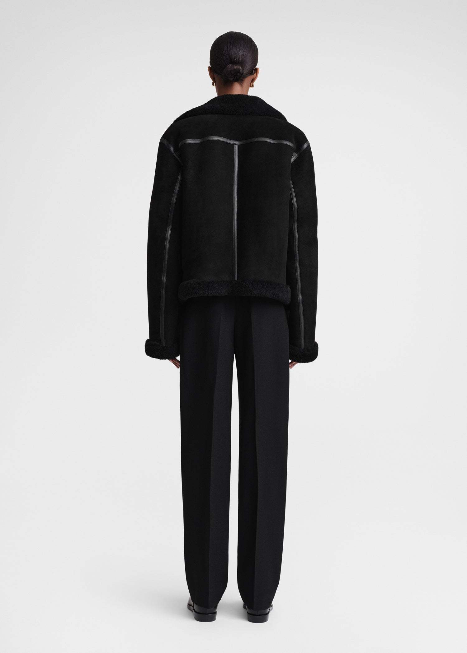 Totême Shearling-trim Zip-up Suede Jacket In Black