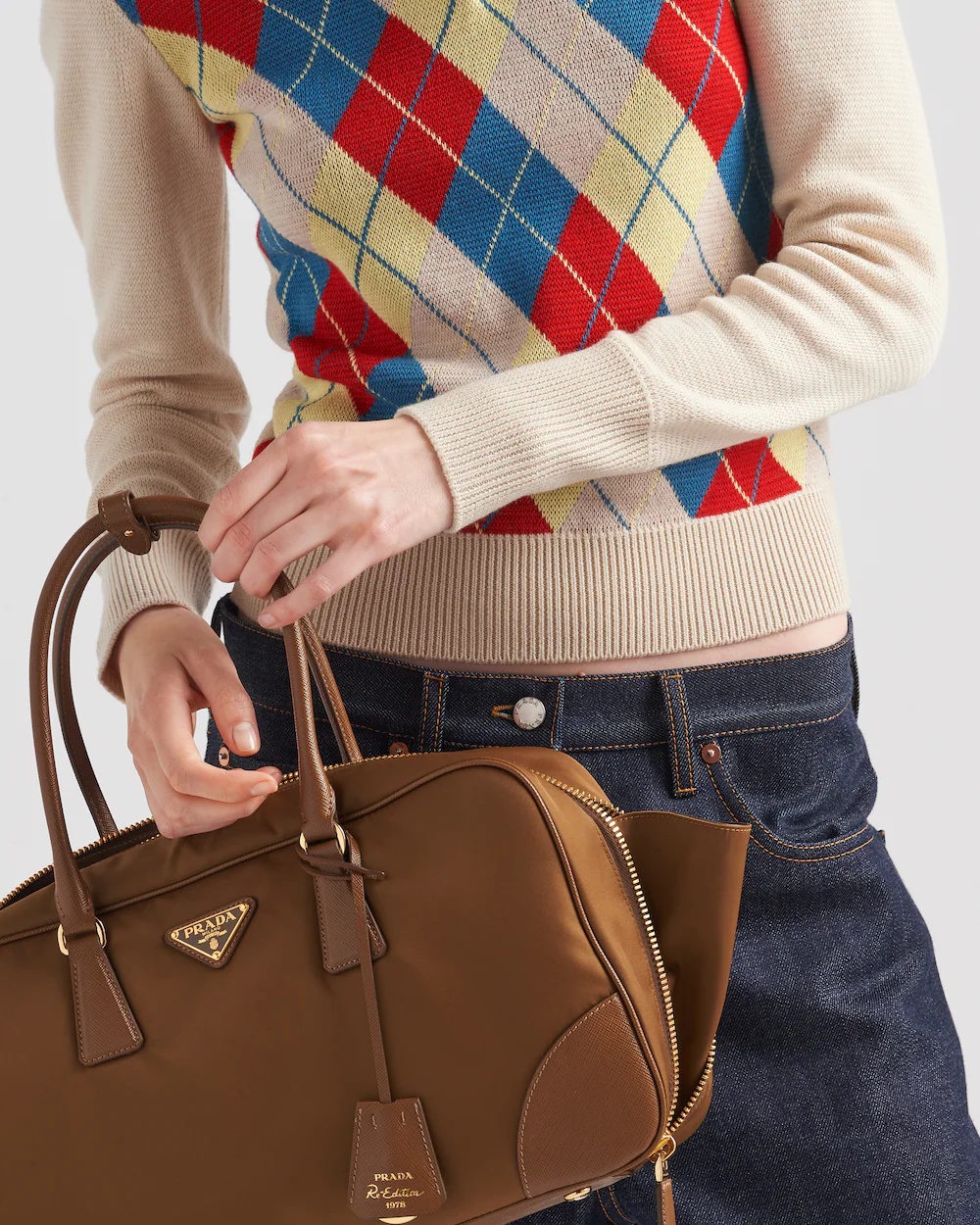 Shop Prada Argyle Knit Wool Polo Shirt In Yellow