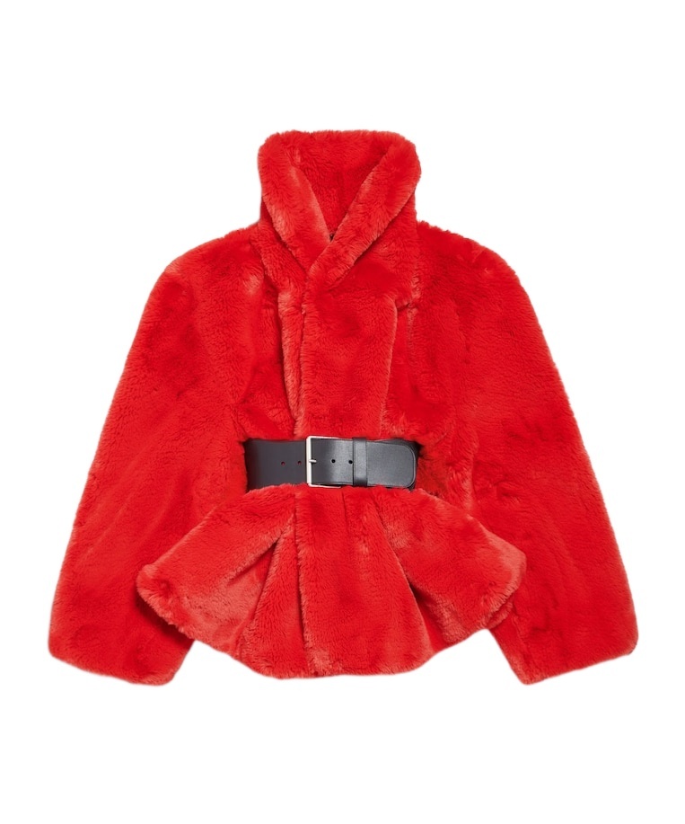 Balenciaga Faux Fur Jacket In Red