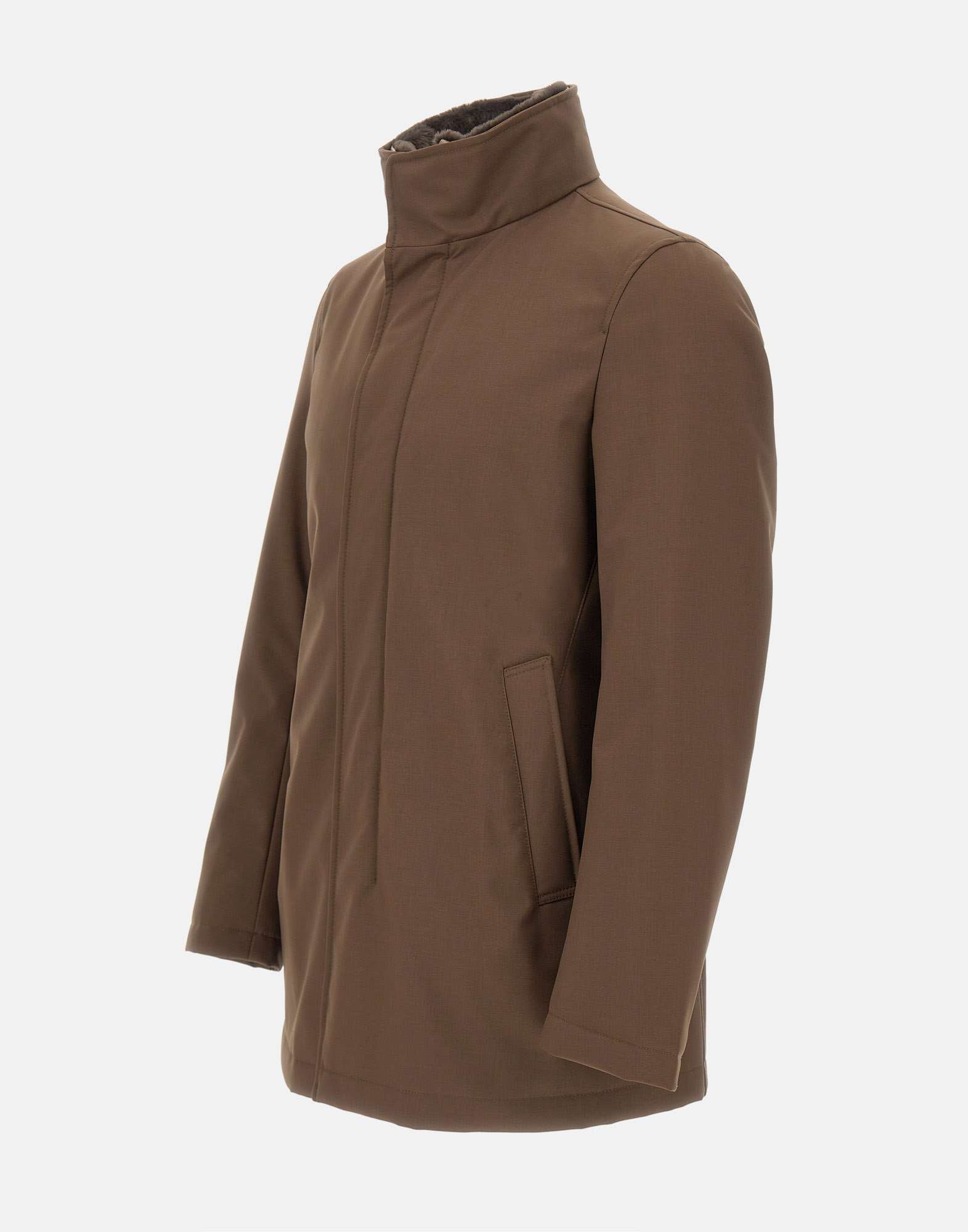 Herno Carcoat In Woolen Melange Twill In Brown