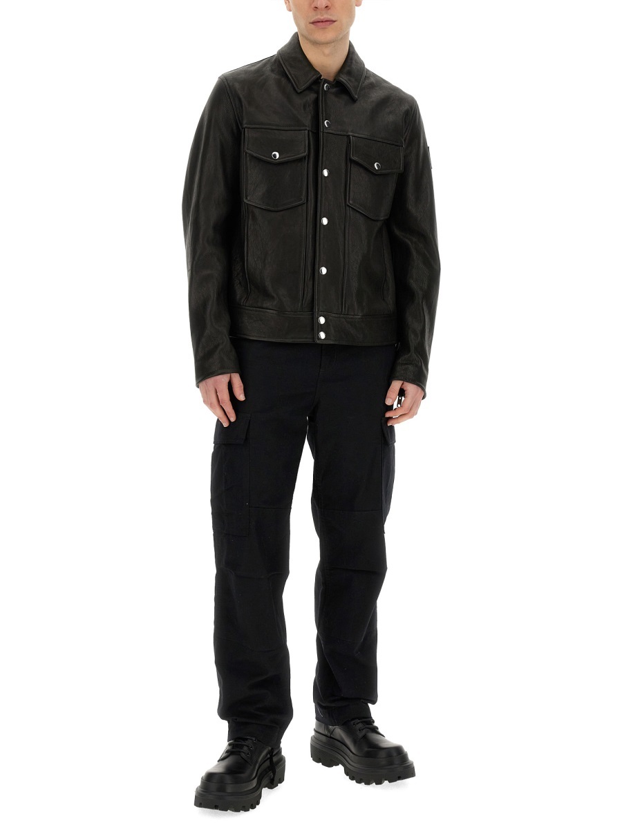 Belstaff Lapel Long-sleeved Leather Jacket In Black