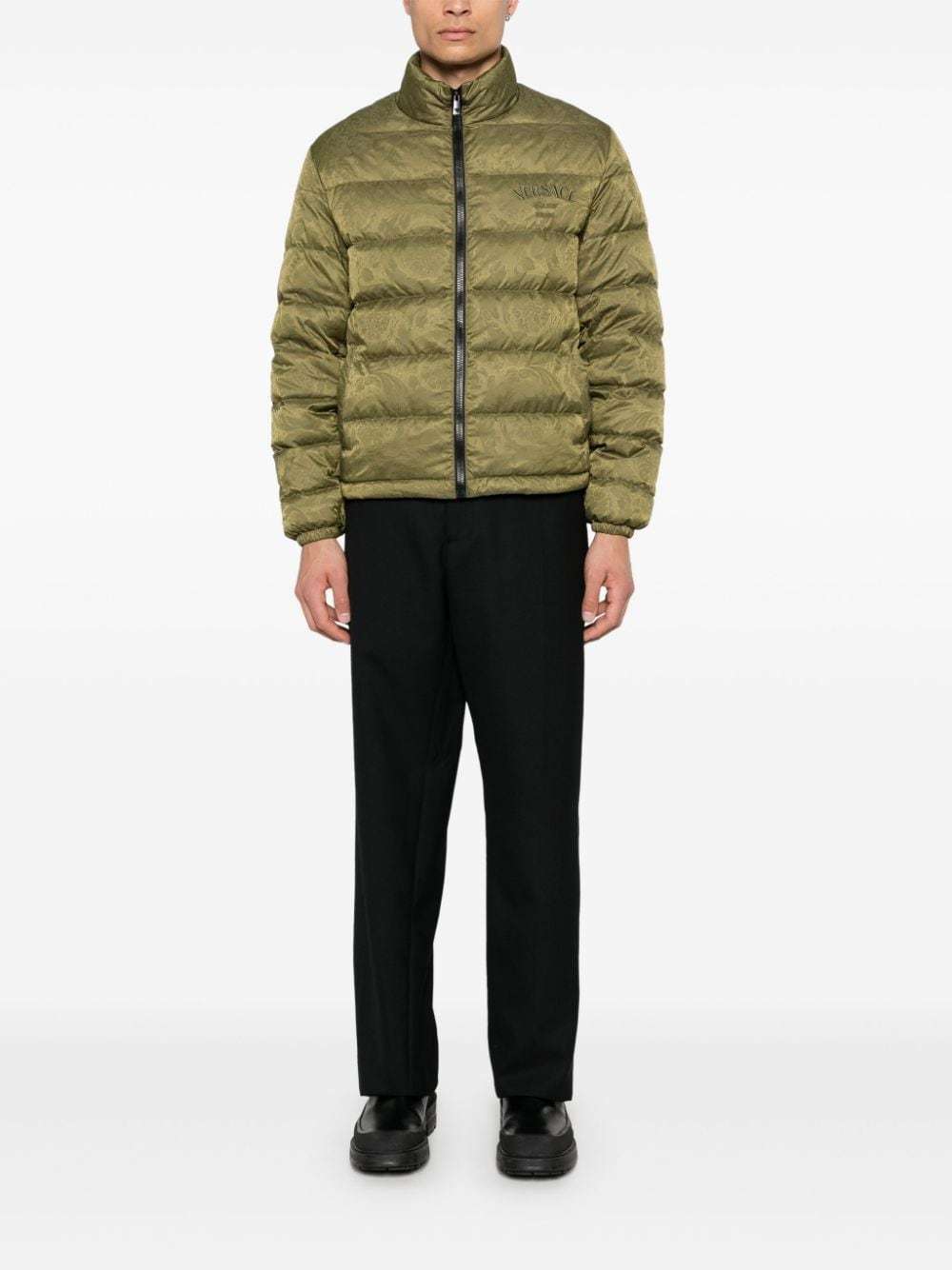 Versace Barocco-print Padded Jacket In Green