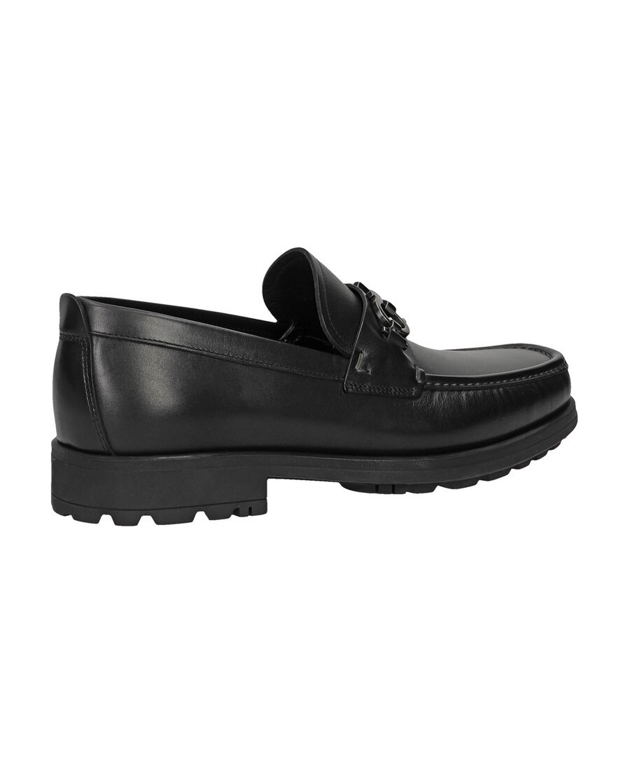 Ferragamo Leather David Loafer With Gancini Hook For Men In Black