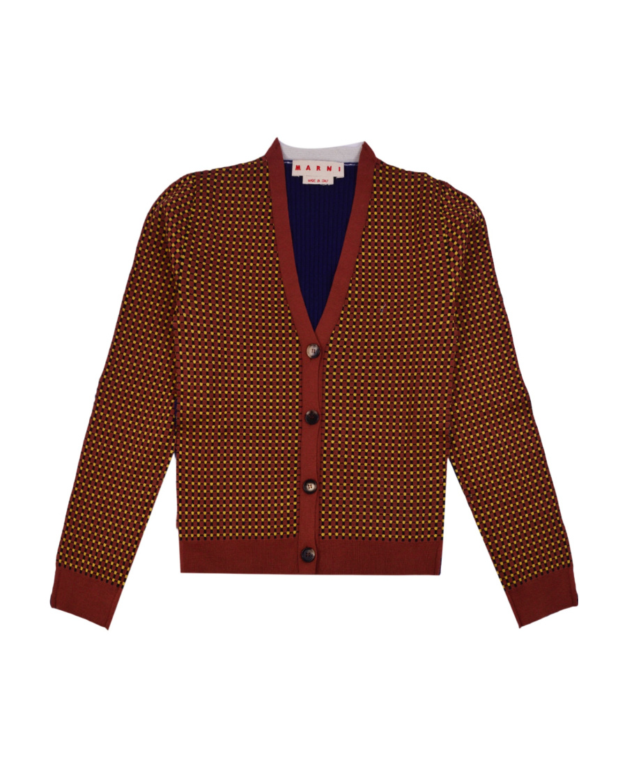 Marni Graphic-printed V-neck Buttoned Cardigan In Brown