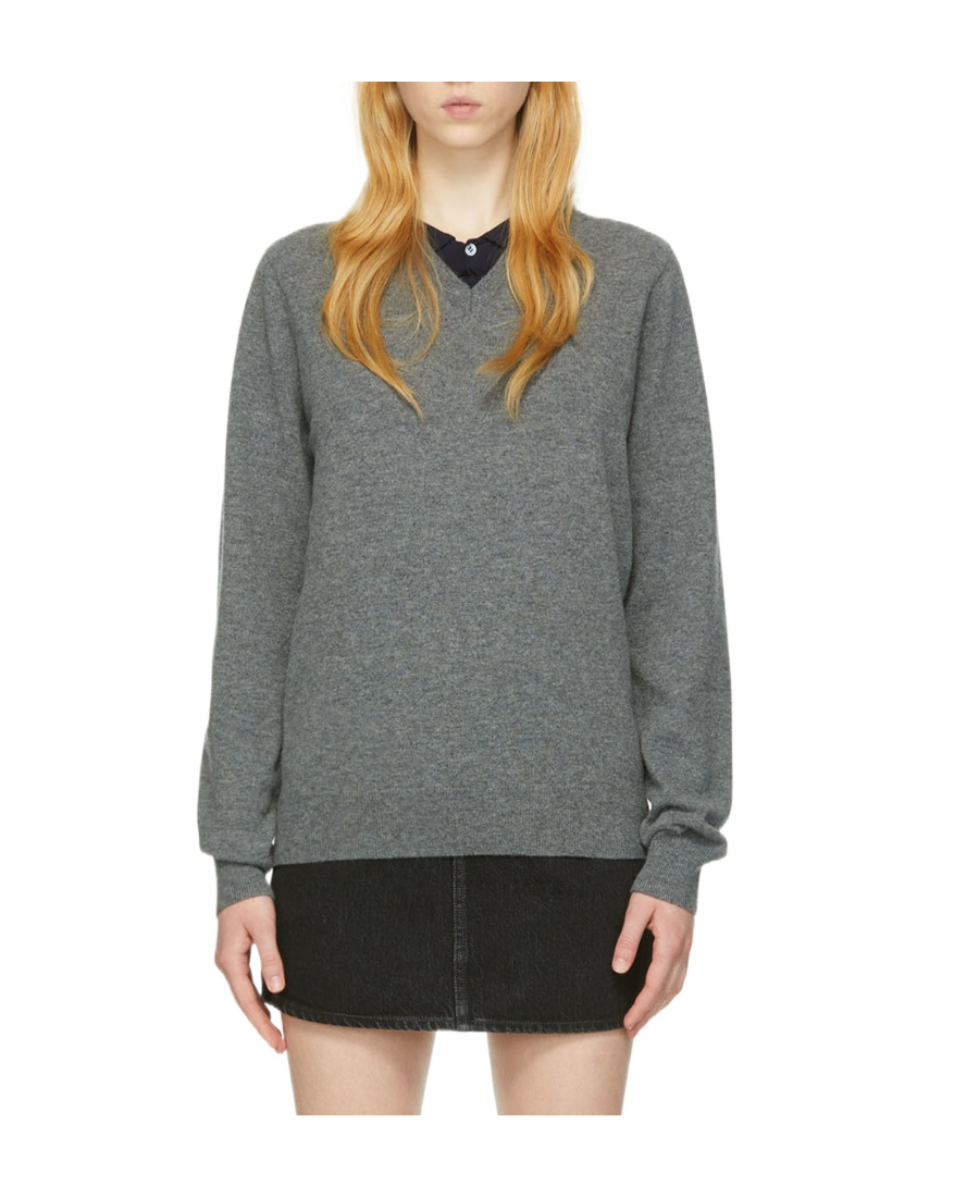 Comme Des Garçons V-neck Wool Sweater In Gray