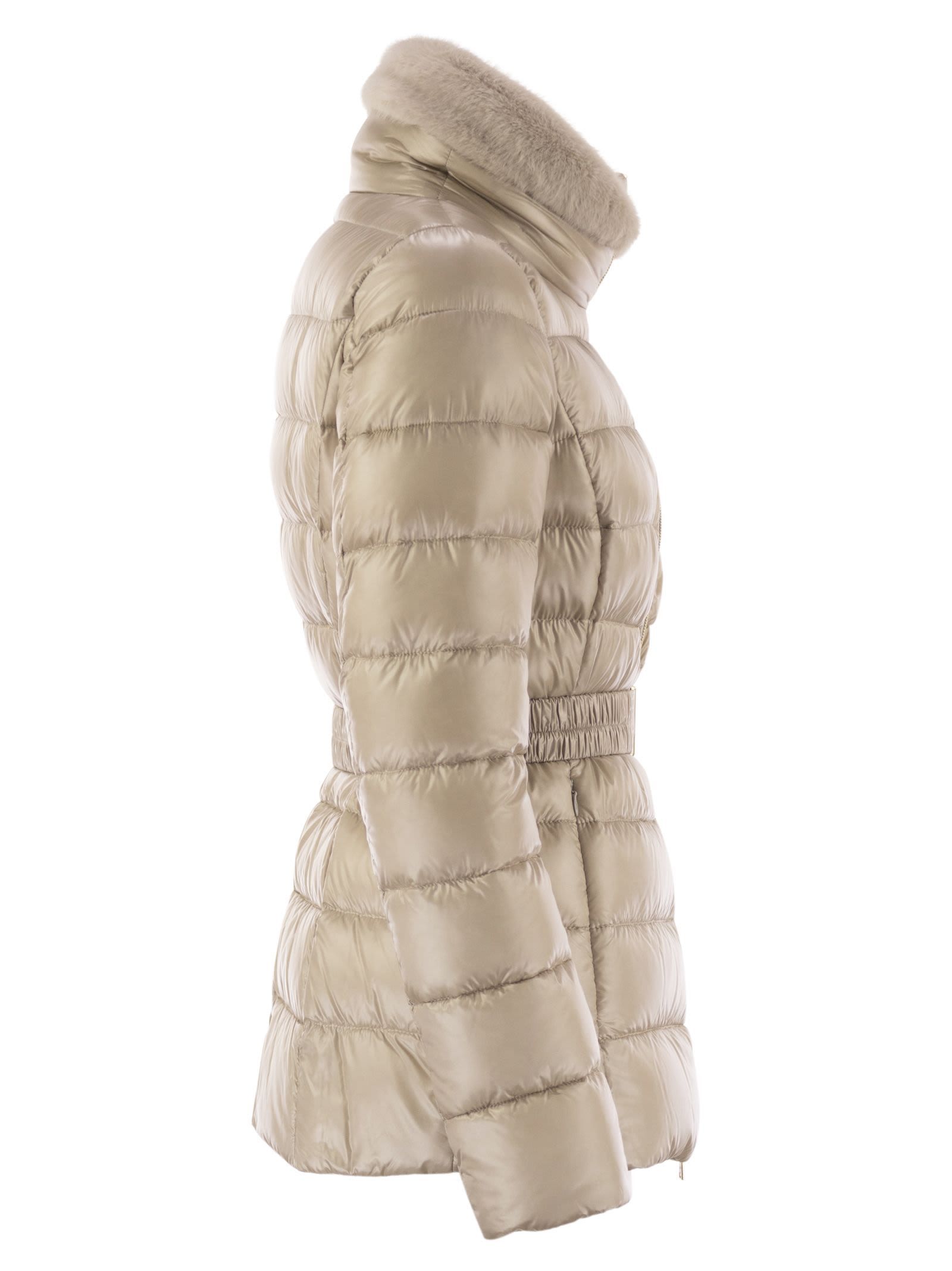 Herno Padded Quilted Down Jacket With Fur Trim In Neutral