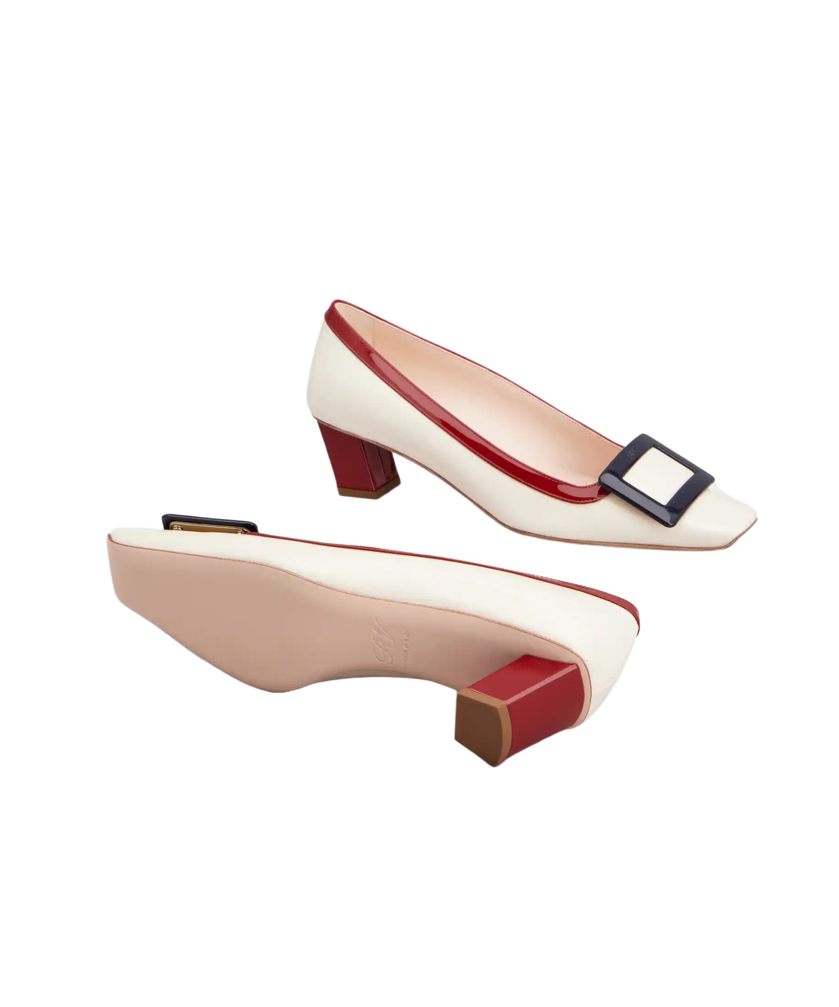 Roger Vivier Belle Vivier Pumps In Patent Leather In Gray White, Red