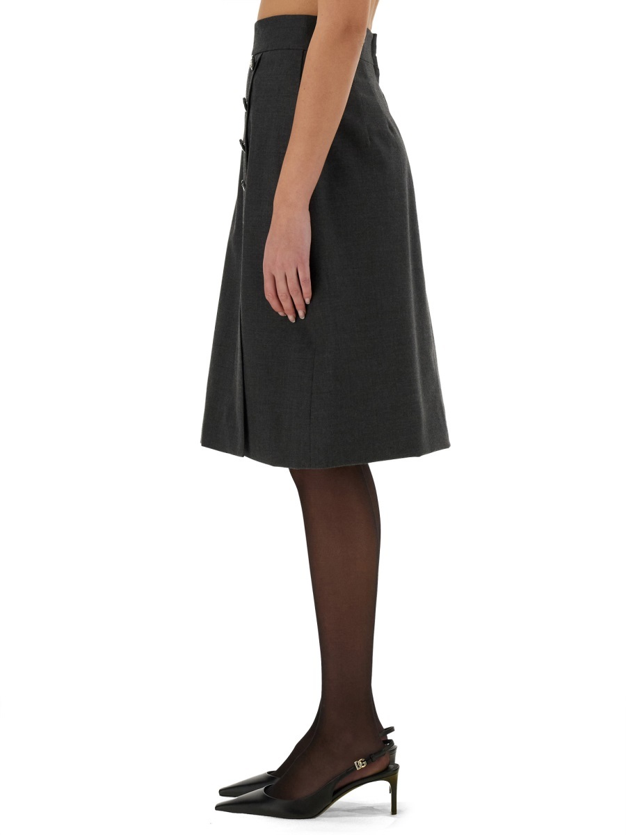 Dolce & Gabbana Woolen A-line Midi Skirt With Dg Buttons In Black