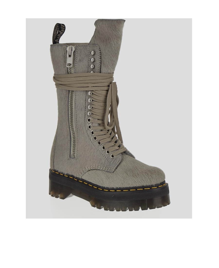 Rick Owens Logo Lace Up Boots In Gray