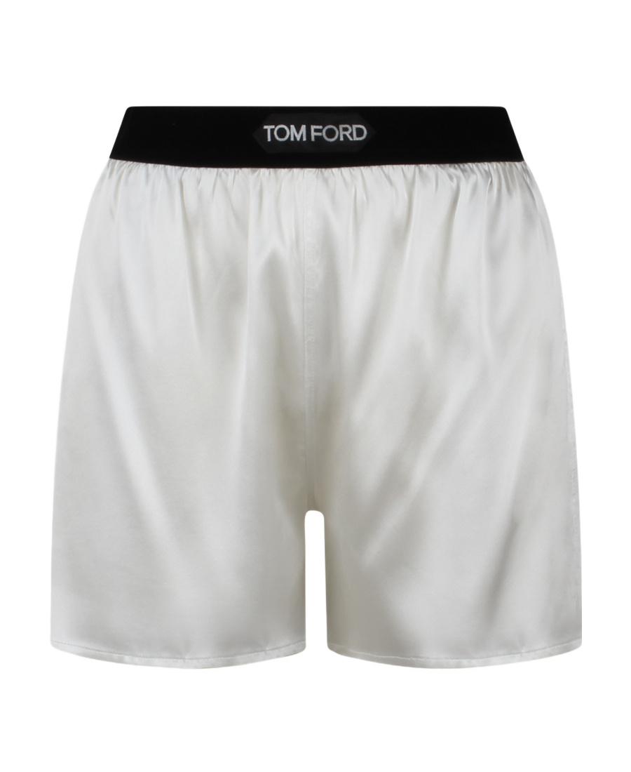 Tom Ford White Shorts With Elastic Waist And Logo Patch On The Waist In White