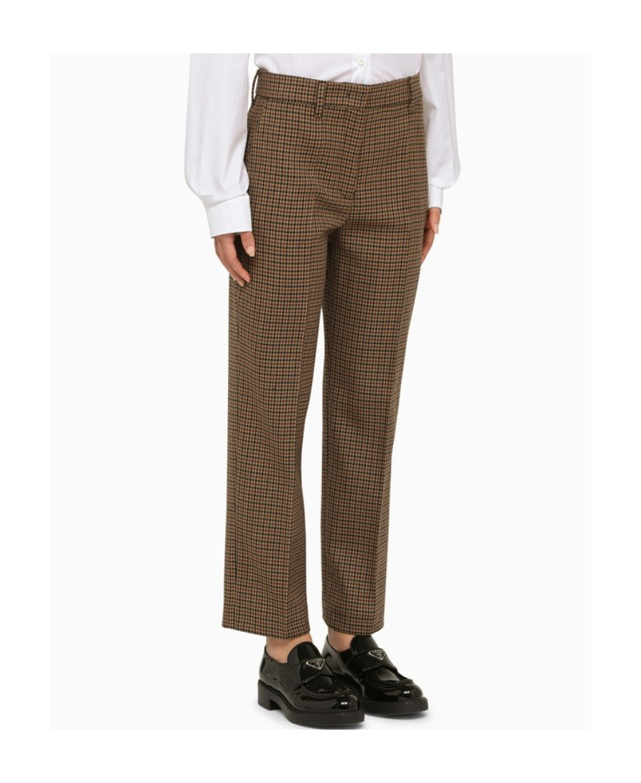 Prada Houndstooth Trousers In Brown