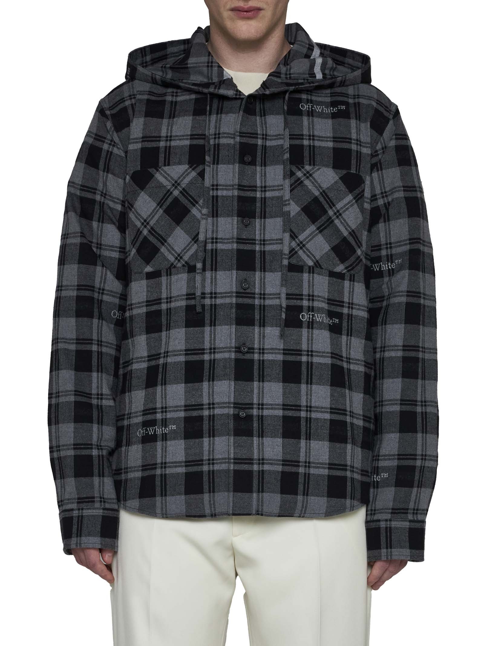 Off-white Hooded Flannel Shirt In Black