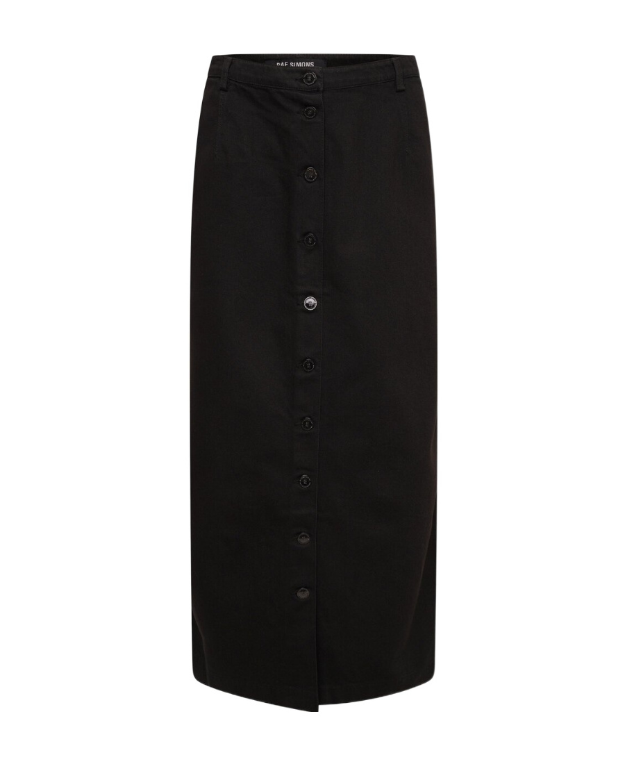 Raf Simons Logo Patch Buttoned-up Denim Midi Skirt In Black
