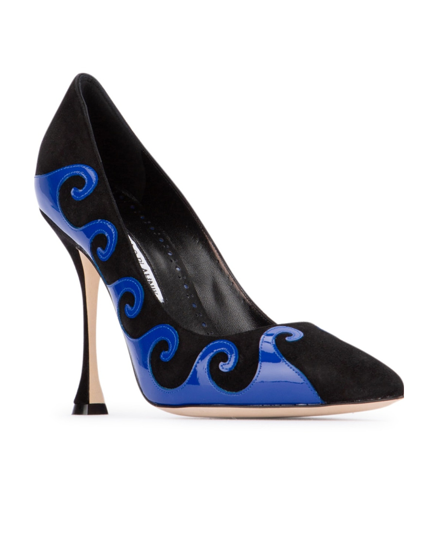 Manolo Blahnik Kasai Suede And Patent Leather Pumps In Black
