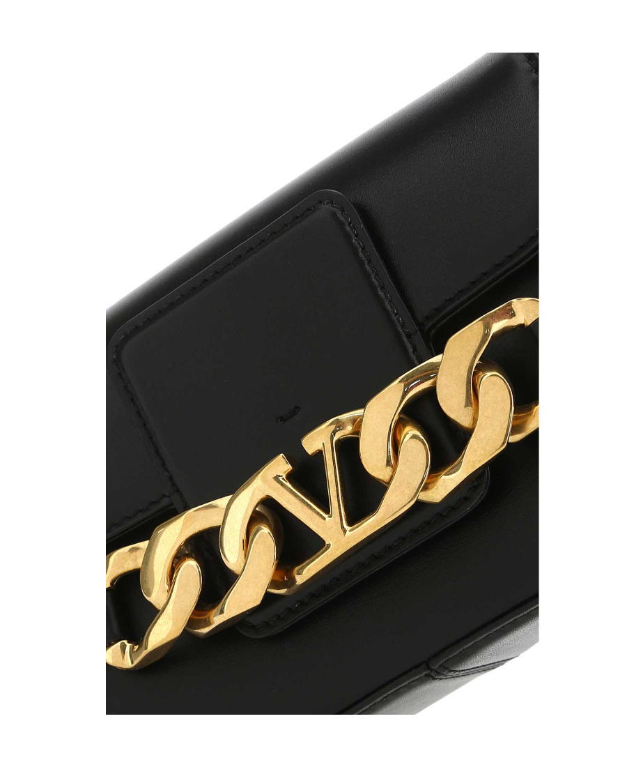 Valentino Garavani Vlogo Chain Small Leather Shoulder Bag In Black