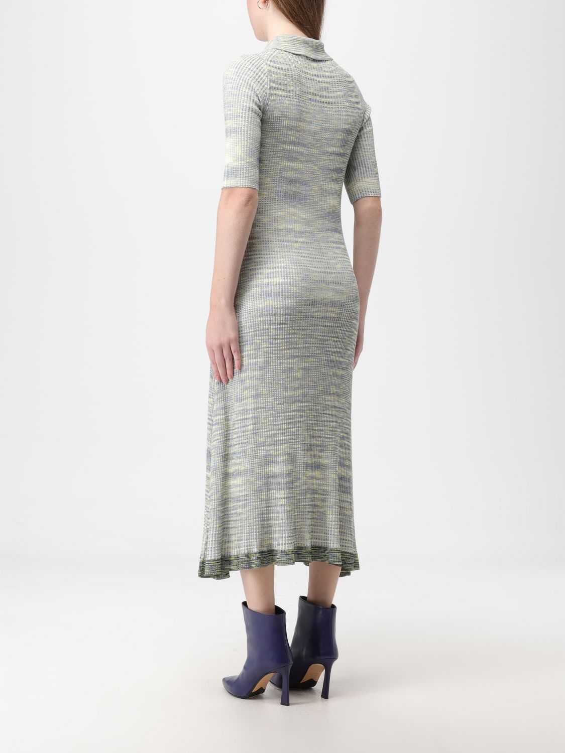 Proenza Schouler Ribbed Texture Midi Length Short Sleeves Dress In White