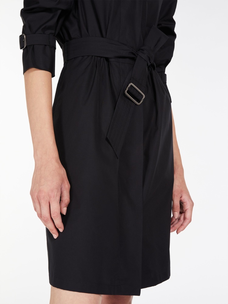 Max Mara Belted Cotton Shirtdress In Black
