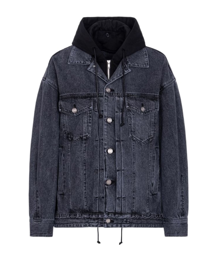 Juunj Long-sleeved Denim Coat In Black