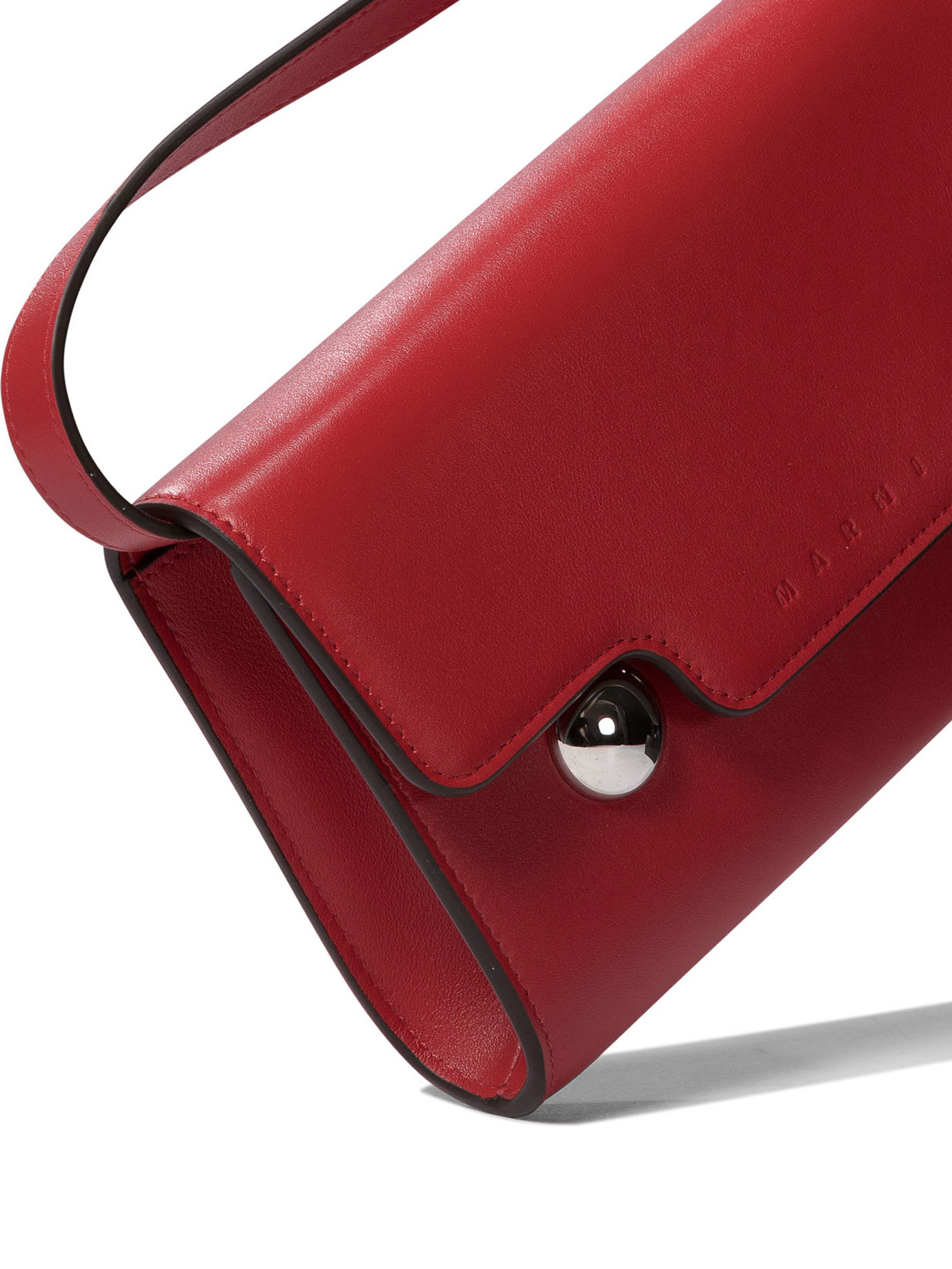 Marni Trunkaroo Calf Leather Clutch In Red